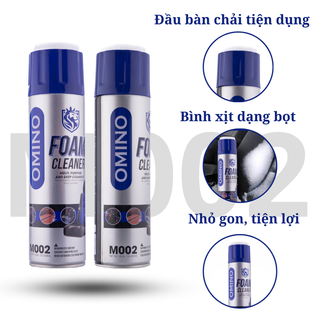 Combo Tiện Lợi Omino Xịt Tẩy Đa Năng Dạng Bọt M002 650ml & Xịt Dưỡng Bóng Nội Thất Cafe M96 500ml - Chính Hãng Omino VN