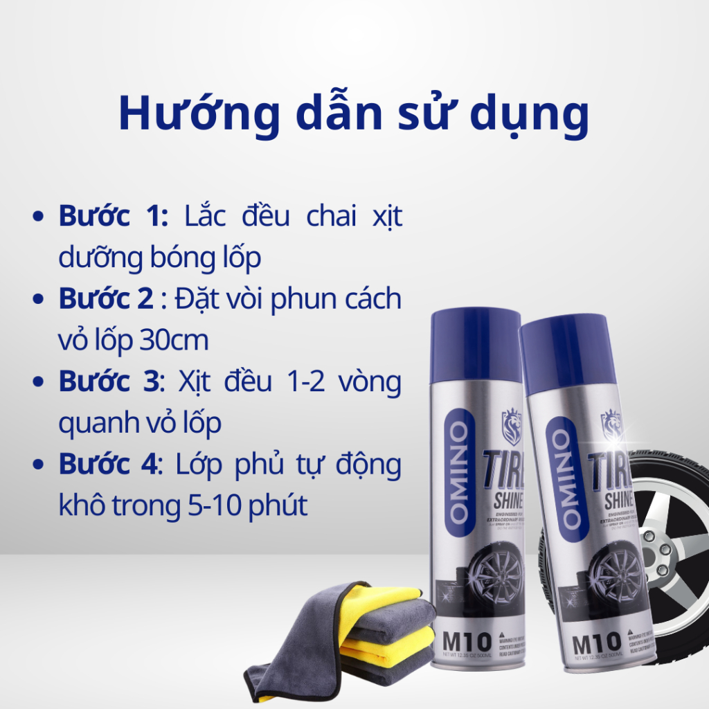 Combo Bóng Bẩy Omino Nước Rửa Kính M86 500ml & Xịt Bóng Lốp M10 500ml - Chính Hãng Omino Vietnam