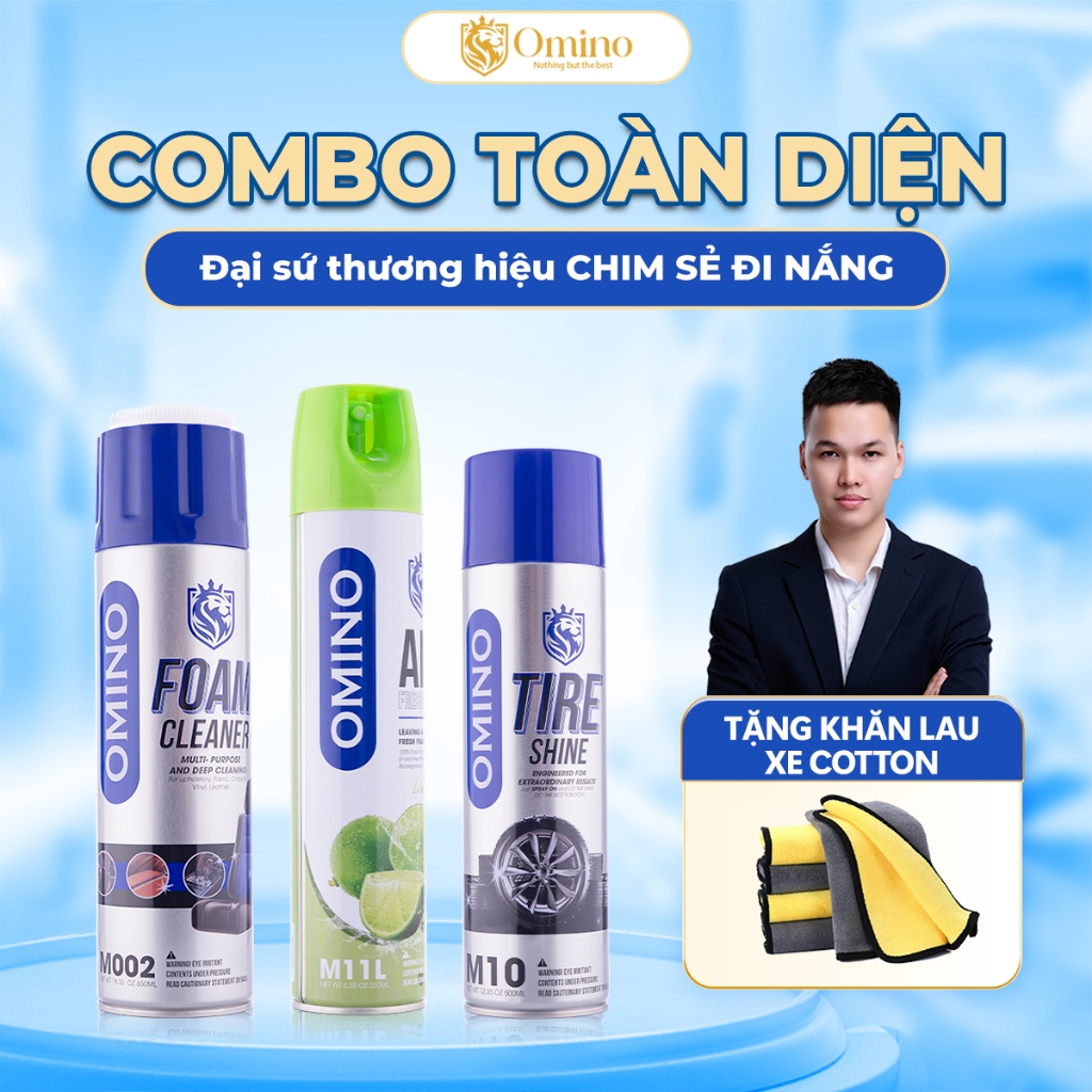 Combo Toàn Diện Omino Xịt Tẩy Đa Năng Dạng Bọt M002 650ml + Xịt Khử Mùi M11 330ml + Xịt Bóng Lốp M10 500ml Omino Vietnam