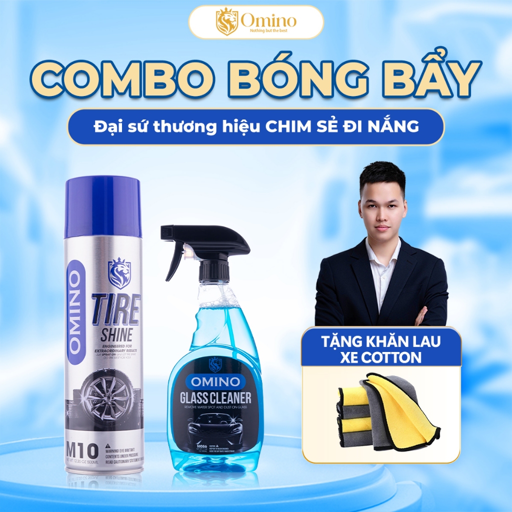 Combo Bóng Bẩy Omino Nước Rửa Kính M86 500ml & Xịt Bóng Lốp M10 500ml - Chính Hãng Omino Vietnam