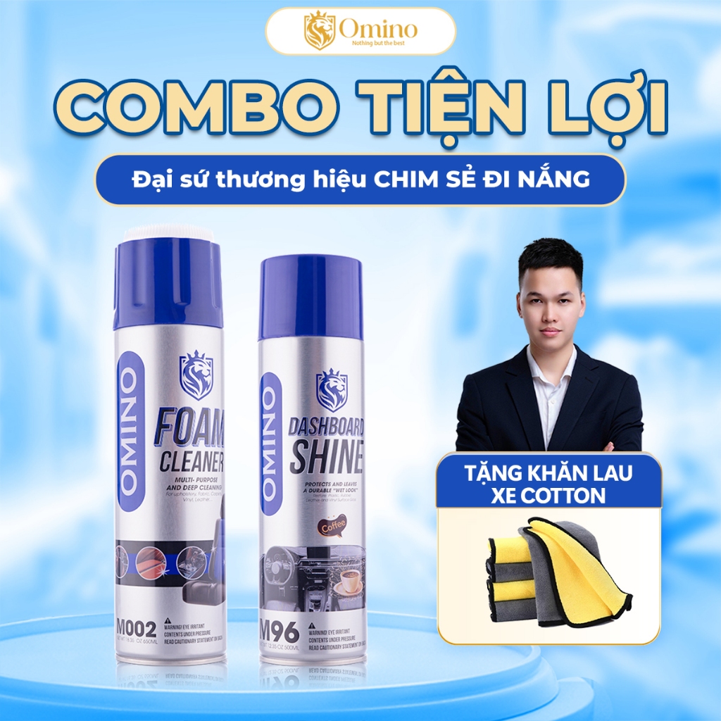 Combo Tiện Lợi Omino Xịt Tẩy Đa Năng Dạng Bọt M002 650ml & Xịt Dưỡng Bóng Nội Thất Cafe M96 500ml - Chính Hãng Omino VN